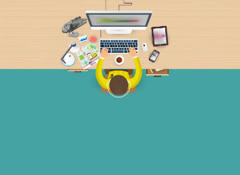 Girl sitting at desk top view animated