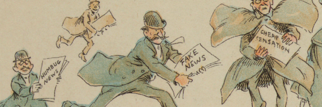 Men holding newspapers illustrated