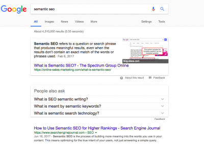 screenshot of semantic SEO google search