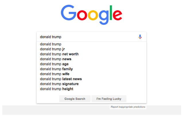 Google search of Donald Trump