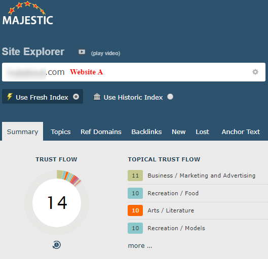 Screenshot of Majestic Site Explorer Website A 