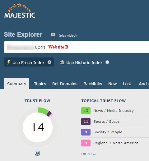 Screenshot of Majestic Site Explorer Website B